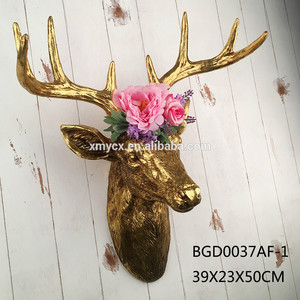 2017 nuevo llegada resina sintética Taxidermia pared Calavera de <span class=keywords><strong>ciervo</strong></span> con flor artificial - Product Image 4