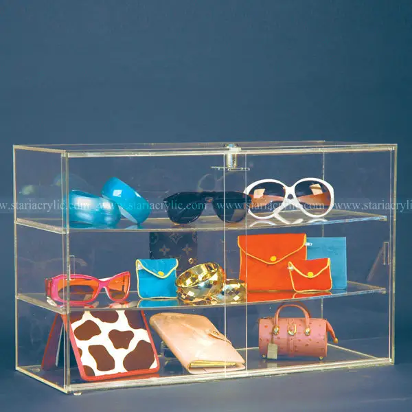 Acryl vitrine mit einlegeböden, acryl schmuck-display schaufenster, acryl gehäuse für uhren, geldbörse, handtasche