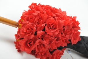 Red Rose Bloemen Rand Rechte Houten Paraplu Voor Vrouw