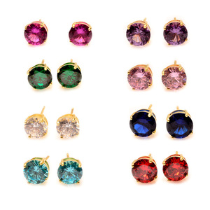 Minimalist Tarzı Saplama Küpe Kesim Yuvarlak Elmas Kübik Zirkonya <span class=keywords><strong>Birthstone</strong></span> 925 Ayar Gümüş Küpe