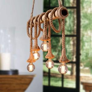 Country Style 6 Heads Hemp Rope Pendant <strong>Light</strong> Vintage Bamboo <strong>Rustic</strong> Industrial Hanging Lamp <strong>Fixture</strong> for Kitchen Island - Product Image 3