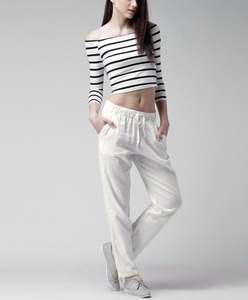 Nuovi <span class=keywords><strong>Pantaloni</strong></span> Casual da <span class=keywords><strong>Donna</strong></span> in <span class=keywords><strong>Lino</strong></span> Bianco, Design alla Moda - Product Image 3