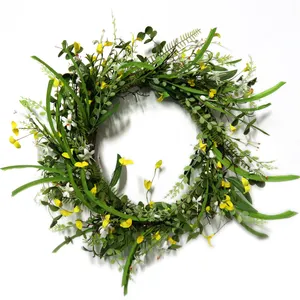 24" Front Door Artificial Wreath Spring Summer Garden Wreath White and Yellow Flowers