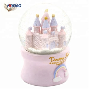 Boule de neige de château en résine rose et <span class=keywords><strong>bleu</strong></span> personnalisé, boule d'eau de château en polyrésine, pour fête d'anniversaire et cadeau Souvenir de mariage - Product Image 6