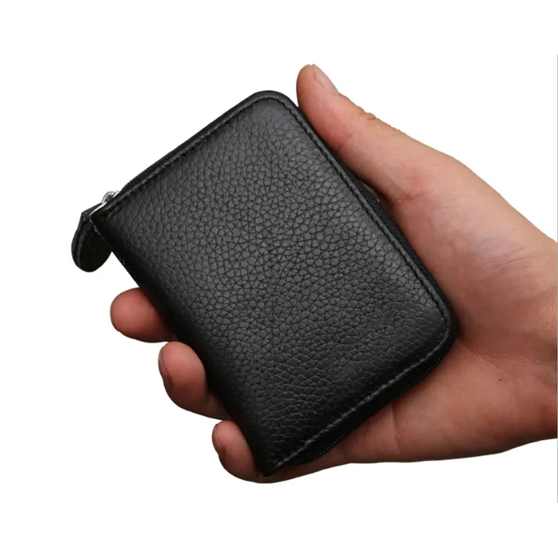 Super Slim Small Zipper Wallet Genuine Leather Mini Credit Card Wallet Purse Card Holders Men's Smart Customized Wallet