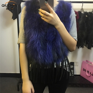Vrai de la fourrure de renard fourrure gilet court vente châle femelle raton laveur col <span class=keywords><strong>v</strong></span> Sans Manches hiver gilet - Product Image 4