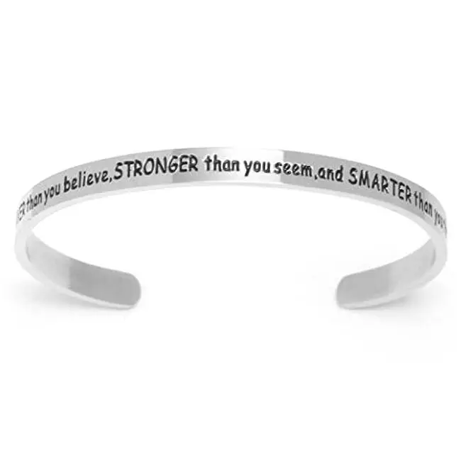 Pulsera de joyería personalizada con refranes inspirados grabados en plata de acero inoxidable