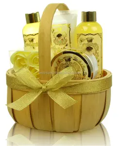 Роскошная золотая деревянная корзина, набор для ванны с натуральным ароматом, гель для душа, пузырьковая Ванна, спа, подарочный набор