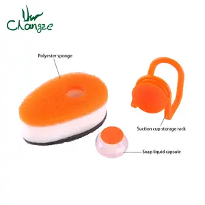 Wholesale Kitchen Sponge Scouring Pads,Soap Dispensing Sponge With Soap Capsule Inside