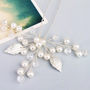 Handmade Crystal <strong>Bridal</strong> <strong>Hair</strong> <strong>Pins</strong> with Ivory Pearl Flower <strong>Hair</strong> Jewelry <strong>Bridal</strong> (2PCS/PACK) - Product Image 3