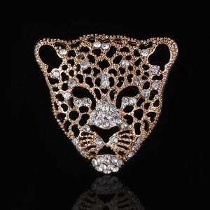 Mode Tigre Tête Plaqué Or Strass Broche