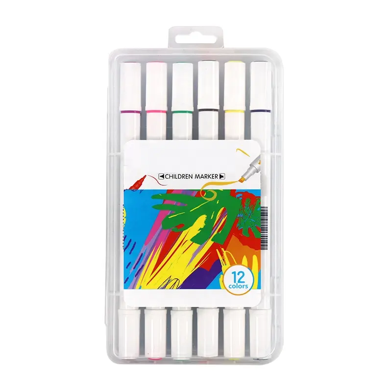 Levendige Dual Tip Art pen sets 12 kleuren doos verpakking touch marker