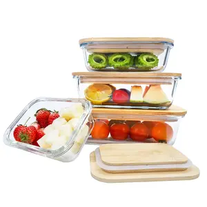 Hohe qualität borosilikat bento container lagerung mittagessen box mit bambus deckel