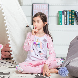 <span class=keywords><strong>Pigiama</strong></span> <span class=keywords><strong>unicorno</strong></span> a manica lunga per bambini stampa lamina d'oro Set Casual per stagioni primaverili e autunnali taglie per 6 7 8 anni - Product Image 2