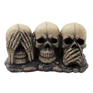 No Evil Skulls Figurine Handmade Halloween Decors Resin Skull Wholesale