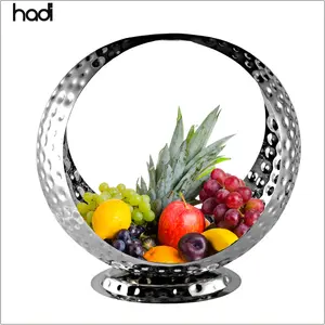 Stainless steel buffet server wedding fruit basket decoration silver fruit bowl hammered fruit dryer tray