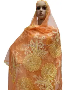Oranje Kwaliteit afrikaanse moslim borduurwerk magic zijde headtie of sjaal HT01-5