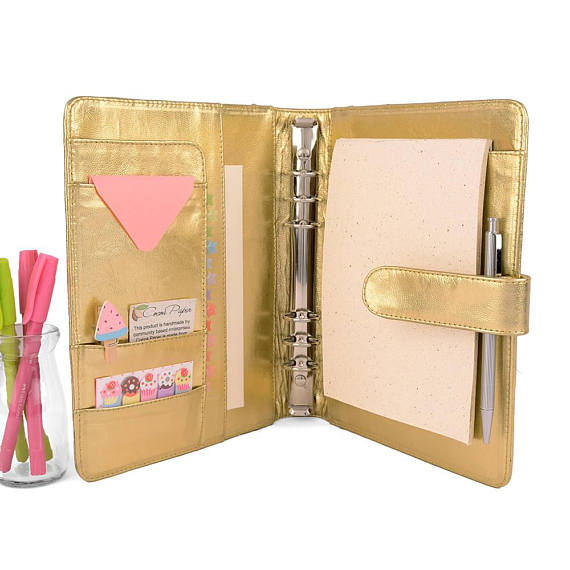 Новая модная деловая офисная Папка-органайзер для документов, Золотая Дамская папка A5 из искусственной кожи
