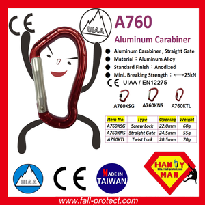 Mosquetón de Escalada Recto de Aluminio con Forma de Oreja de Alta Calidad con Certificación CE - Product Image 2
