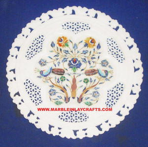 Fabriqué à la main traditionnel marbre blanc incrustation pierre décorative incrustation naturelle assiette dîner ensemble bonne qualité assiettes prix de gros - Product Image 1