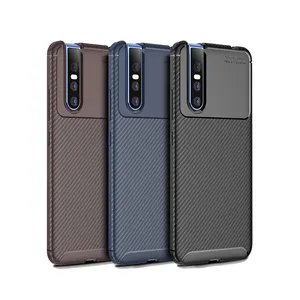 Capa de fibra de carbono para celular, acessórios para telefone móvel, textura de tpu, proteção para celular vivo v15 pro