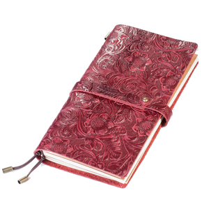Diario de Cuero Auténtico con Tapa Dura, Diseño Floral en Relieve, Azul, A5, Hojas Sueltas, para Regalo - Product Image 2
