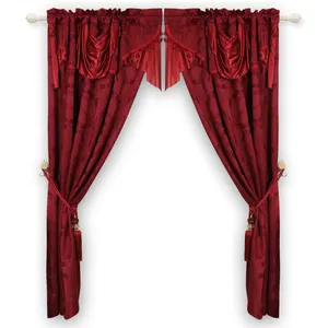 Morden Design Jacquard Red Luxury Curtains with Valance for Bedroom Window Curtains for Hotel