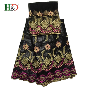 H & D Chaude 5 Cour Feitex Couleur De Bazin Riche Tissu 2 Cour Africaine Guipure Dentelle Tissu Pour la Vente En Gros - Product Image 2