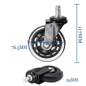3 inch Universal 11/22 mm Office Chair Caster Wheel Set of 5 Heavy Duty & Safe for All Floors
