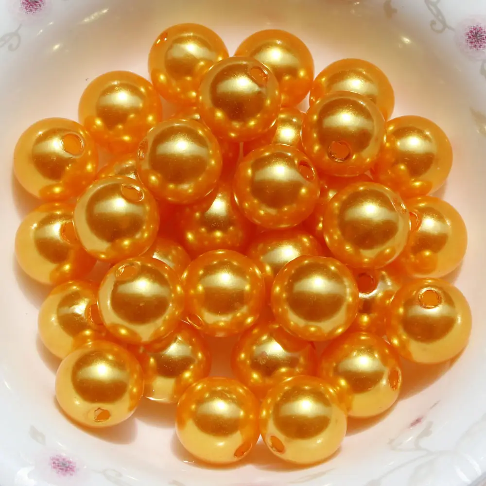 Wholesale 4mm 6mm 8mm 10mm 12mm 14mm 16mm 18mm 20mm 25mm 30mm 40mm Synthetic ABS Plastic Round Orange Pearl Beads