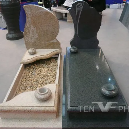 Großhändler Preise Granit Grabstein mit Blumentopf, grauer Vasen friedhof Modernes Grafikdesign 3D-Modelldesign für Grabstein