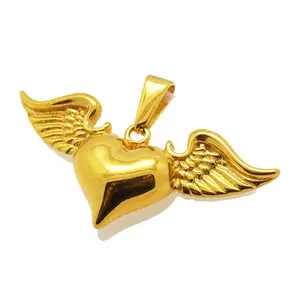 Olivia Personalized Stainless Steel Guardian Angel Heart Necklace Pendants Accessories Gold Devil Heart Wings Pendant For Women