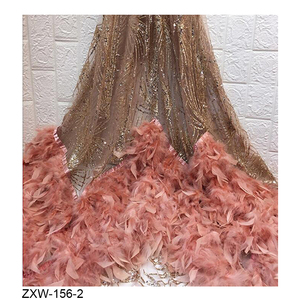 Tessuto romantico elegante e moderno da sposa 3D con piume di pizzo tessuto con paillettes - Product Image 3