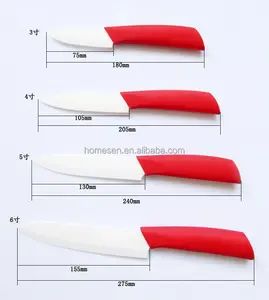 Homesen großhandel 4 stücke farbige griff weiß klinge küche-keramisches messer, messer set keramik, keramik messerset