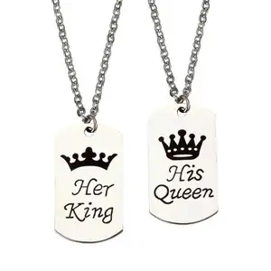 Il suo re la sua regina collana con incisione coppia collana medagliette per cani in argento ciondolo in acciaio inossidabile