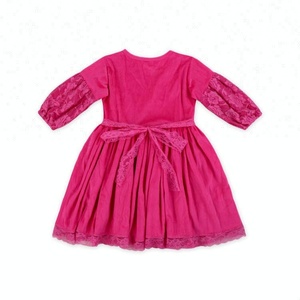 Último otoño bebé Color sólido vestidos de manga larga de <span class=keywords><strong>terciopelo</strong></span> a juego ropa de encaje vestido de partido del bebé - Product Image 4