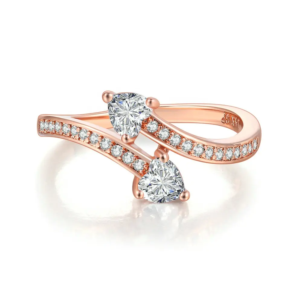 Commercio all'ingrosso della cina delle donne unico dei monili in oro rosa a forma di cuore cz zircone cubico diamante di fidanzamento eternity anello R834