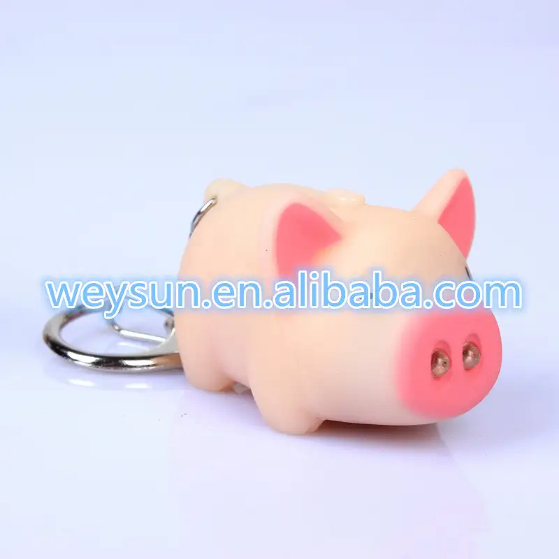 Porte-clés Animal dessin animé en forme de cochon, accessoire mignon avec son, lampe de poche LED, porte-clés de jouet, nouveauté