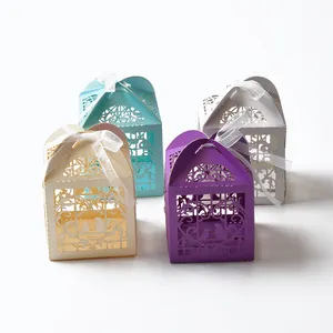Laser Cut Wedding Souvenir Candy Box, Ribbon Paper Packaging Box For Guest