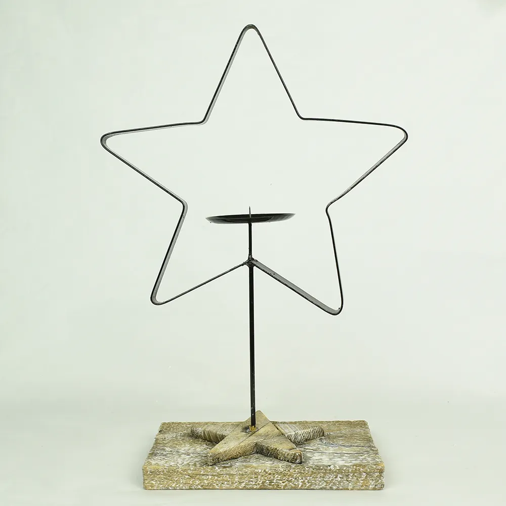 Metal star shape with wooden bottom home and festivaL decorating other candle holder