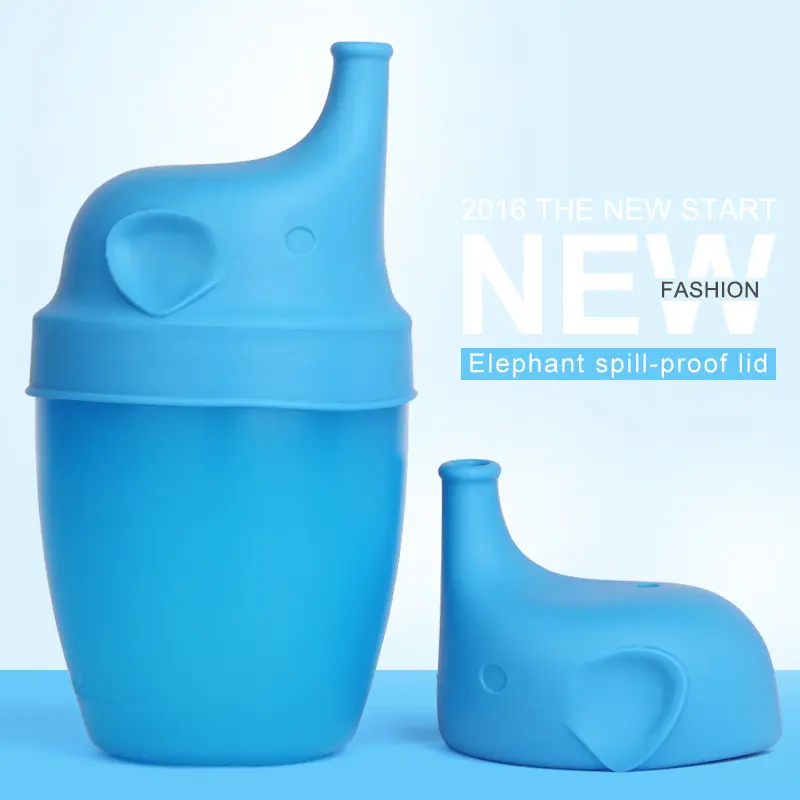Wholesale Price Food Grade Silicone Elephant flexible Spill-proof Sippy Cup Cover Lid Drinking Cup For Babies And Toddlers