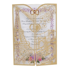 Invitación <span class=keywords><strong>de</strong></span> Boda <span class=keywords><strong>de</strong></span> Lujo con Diseño <span class=keywords><strong>de</strong></span> la <span class=keywords><strong>Torre</strong></span> Eiffel, Estilo Europeo, Plegable, con Corte Láser - Product Image 3