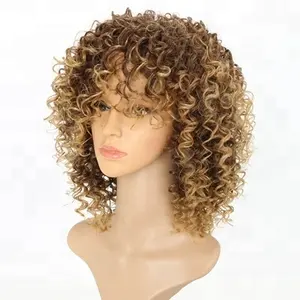 Front Synthetische Pruik Rechte Hittebestendige Geen Kant Machine Made Pruik Elastische Kant Blonde Afro Kinky Pruik Top Kwaliteit Mode