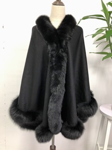 Vrouwen Winter Natuurlijke Echt Bont Cashmere Poncho Bruiloft Echt Vos Bont Cape - Product Image 2