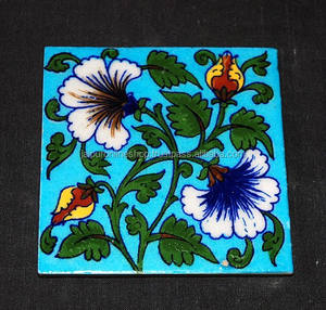 Carreaux de poterie roses bleu blanc, éléments en céramique pour art mural - Product Image 1