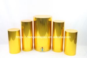 Juego de 5 cilindros acrílicos de pedestal redondo dorado moderno Iangel para bodas y exposiciones con pegatina de logotipo de forma cuadrada - Product Image 3