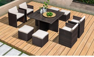 Meubles <span class=keywords><strong>de</strong></span> balcon extérieur résine osier rotin table à manger ensemble - Product Image 2
