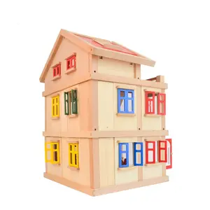 批发热卖木制高度质量便宜的娃娃屋玩具，带迷你家具WDH11