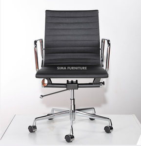 Emes modern ribbed back executive chair de bureau genuine leather black - Product Image 5