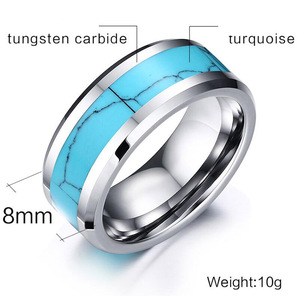 Alianzas de Boda de Tungsteno de la manera Anillos de Tungsteno Anillo Embutido de la Turquesa Joyería - Product Image 2